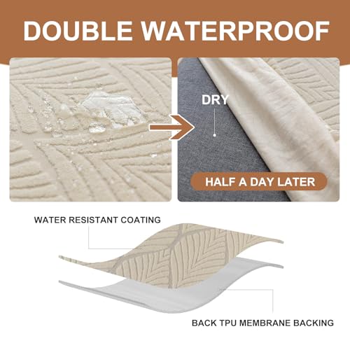 Waterproof Stretch Dining Bench Cover - Beige Jacquard Protector