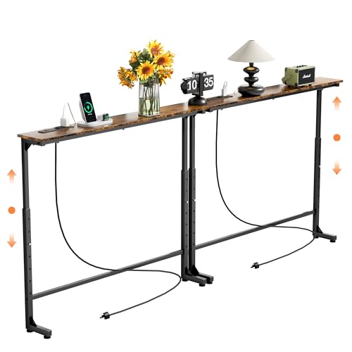 Adjustable Height Console Table with Power Outlets and USB Charging Station