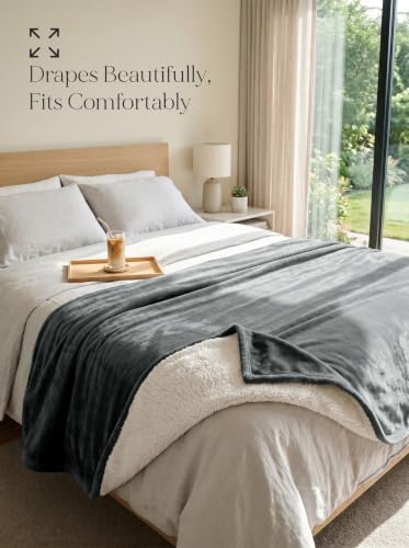 Reversible Plush Sherpa Blanket Queen Size - Soft & Warm