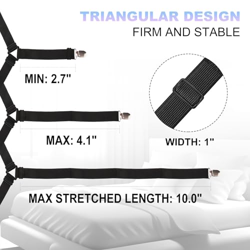 Adjustable Bed Sheet Straps - Heavy-Duty Sheet Holder Suspenders, 4-Pack