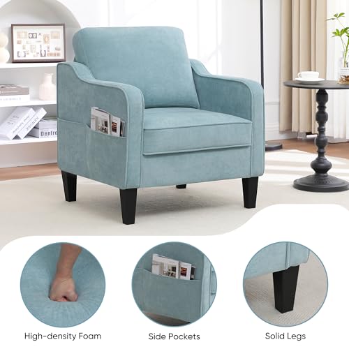 Mid-Century Modern Accent Chair with Side Pockets, Teal Green Upholstered