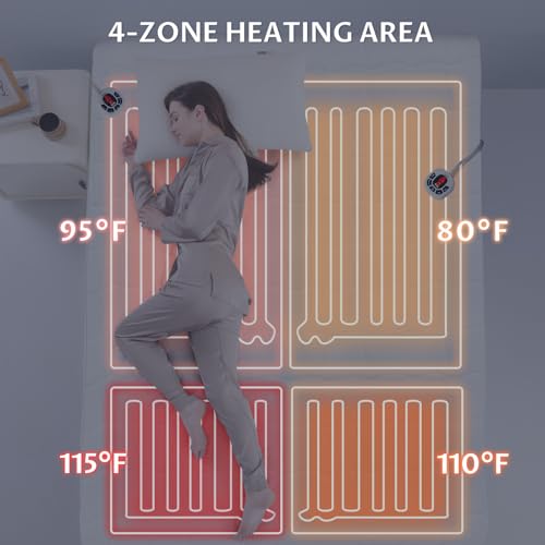 King Size Heated Mattress Pad with Dual Control & 4-Zone Heating