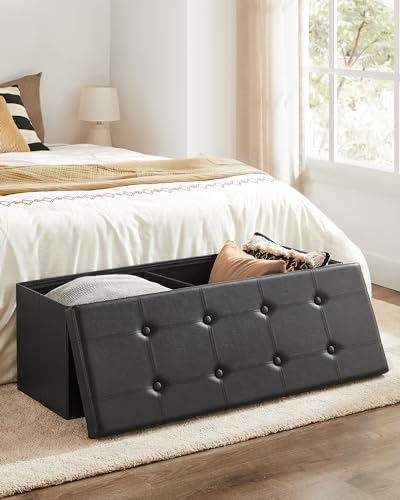 43-Inch Folding Storage Ottoman Bench - Faux Leather Footrest Stool