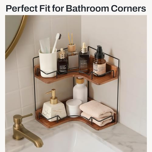 2-Tier Wooden Corner Shelf Organizer for Bathroom Vanity & Countertop