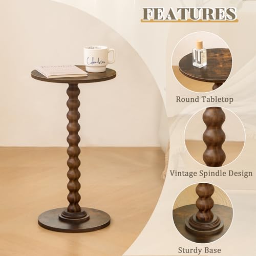 Round Side Table, Modern Accent End Table for Small Spaces - Rustic Brown