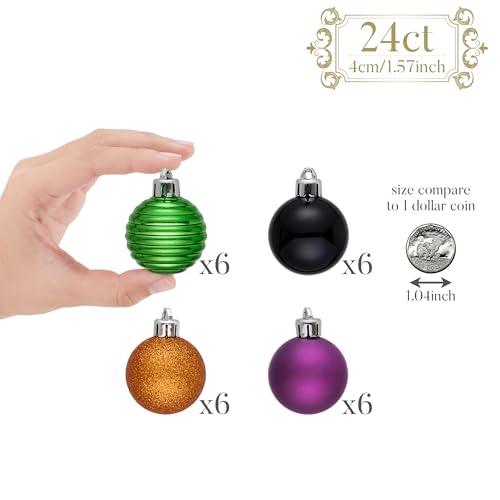 24-Piece Shatterproof Halloween Ball Ornaments - 1.6 Inch Hanging Decor