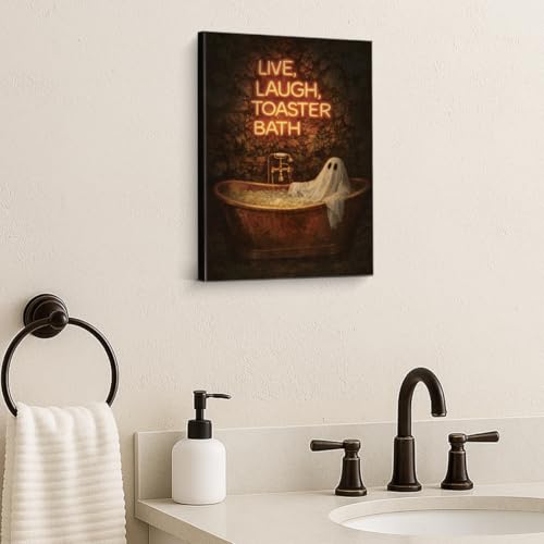 Funny Ghost Wall Art, Dark Humor Canvas Print, 8x10 Inch Gothic Bathroom Decor