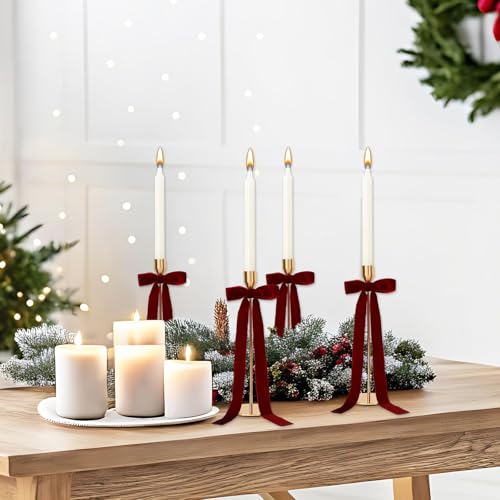 12 Pack Velvet Christmas Bows for Candlestick & Holiday Decor, Wine Red