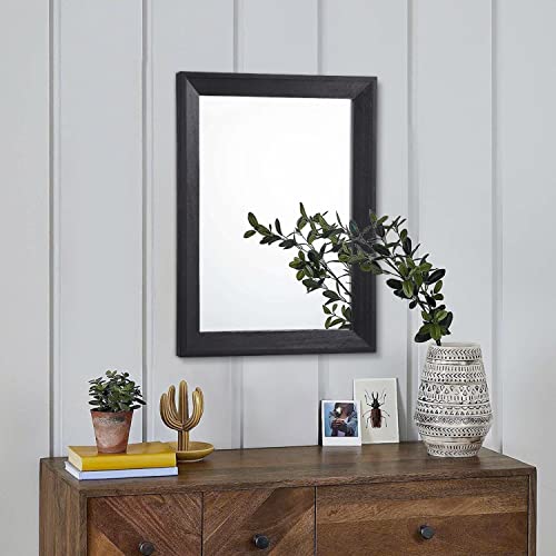 Rustic Rectangular Wall Mirror, 12x16 inch Wood Framed Hanging Mirror