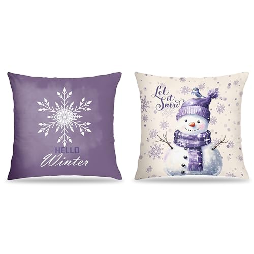 FITIE Purple Christmas Snowflake Snowman Pillow Covers 18x18 Set of 2 - Winter Holiday Home Decor, Variation: Winter Christmas Decor 08
