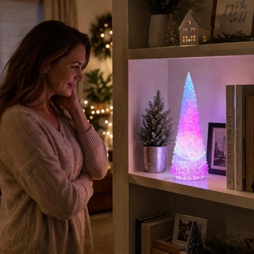 Moments in Time 10.5-Inch Color Changing LED Acrylic Christmas Tree - Battery Operated Holiday Decor