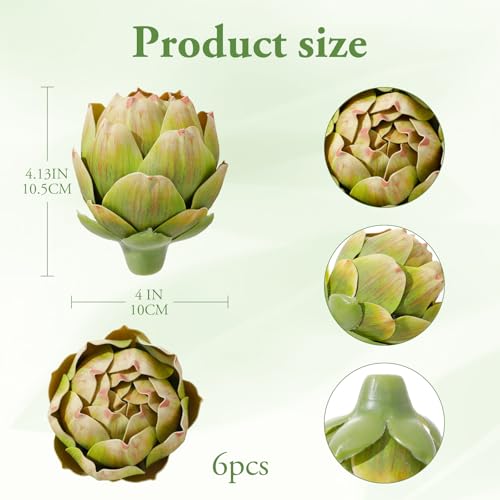 6-Piece Artificial Artichoke Set - Realistic Faux Vegetable Home Decor
