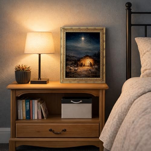 HUARCEY At Birth Brushed 16" L x 13" W Vintage Gold Framed Nativity Canvas Wall Art