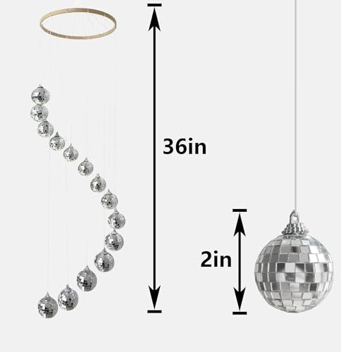 36-Inch Disco Ball Spiral Spinner Mobile with Bamboo and Mirror Accents