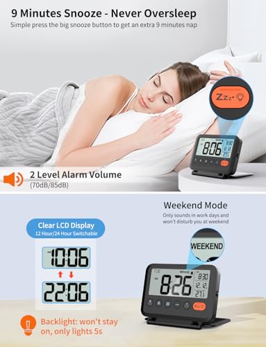 Foldable Digital Travel Alarm Clock with Backlight & Temperature Display