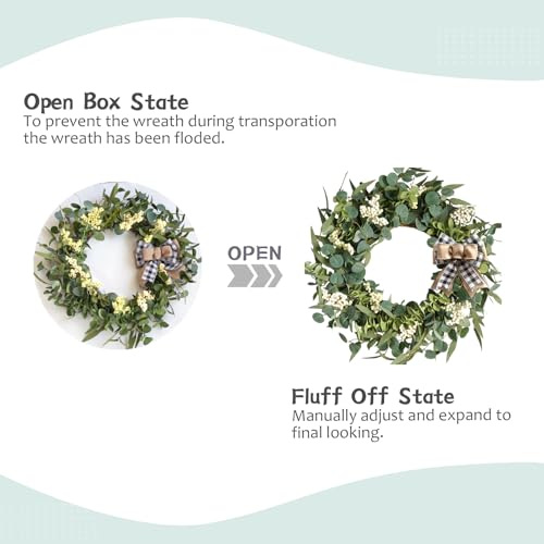 20-Inch Artificial Eucalyptus Wreath with Burlap Bow for Front Door Decor