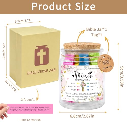 Mimi Gifts Read Me When Bible Verse Jar - 90 Color-Coded Scripture Cards, Inspirational Glass Jar for Mimi