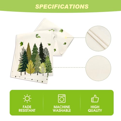 Artoid Mode Fallen Leaves Pine Trees Forest Summer Table Runner 13x60 Inch Beige-Green