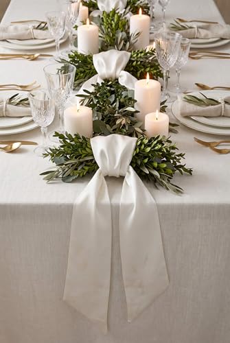 2 Pack White Wreath Sash for Front Door Blank Linen-Look Monogram