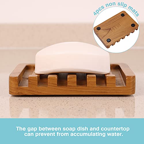 Teak Wood Soap Dish, Self-Draining Bar Soap Holder for Bathroom and Kitchen