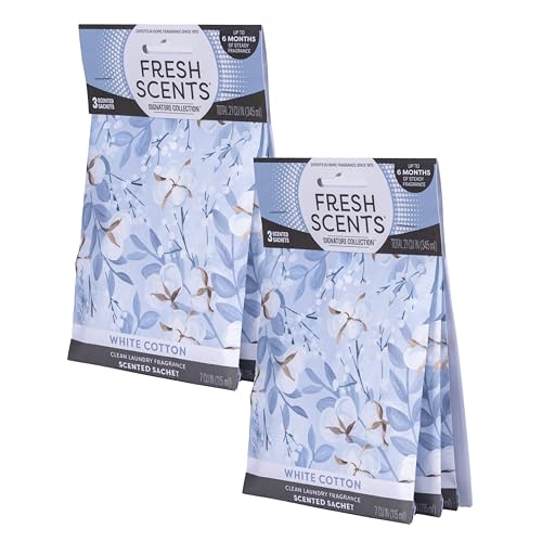 White Cotton Scented Sachets - 6 Pack Long-Lasting Linen Air Freshener