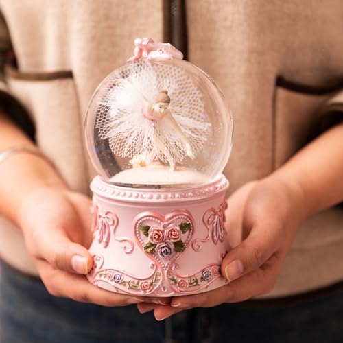Ballerina Snow Globe Music Box with LED Lights and Rotating Dancer