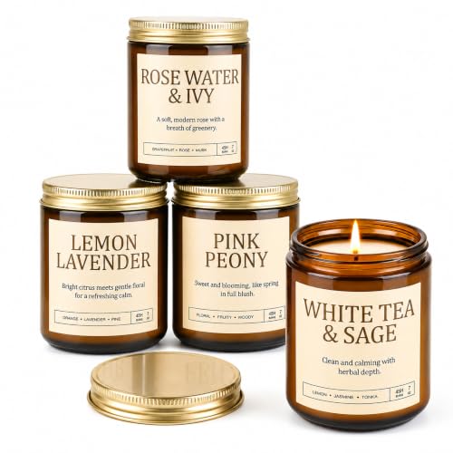 Scented Soy Candles Set - 4 Pack, Long-Lasting Aromatherapy Jar Candles for Home