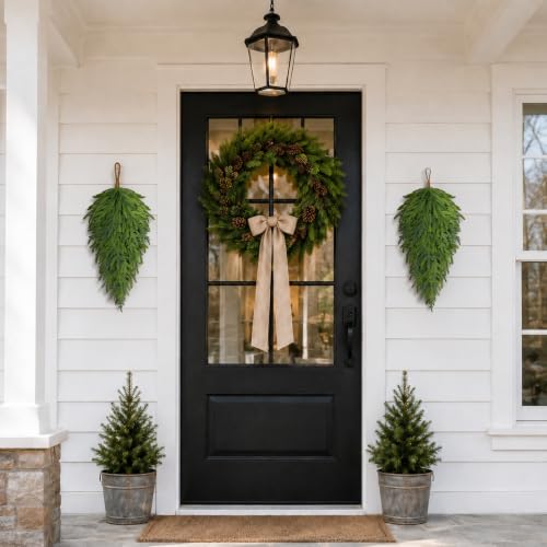 ICX 2PCS Christmas Teardrop Swag - 28 Inch Norfolk Pine Door Decorations - Holiday Wreaths & Garlands