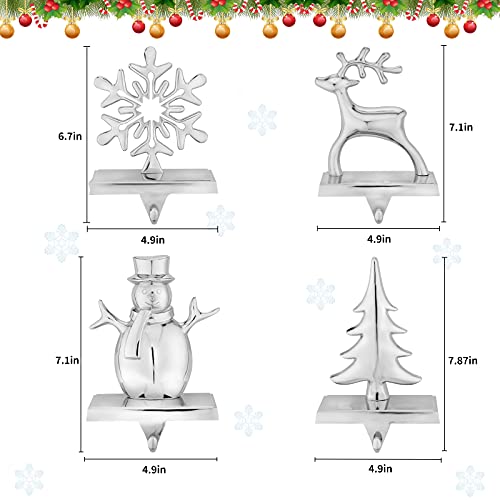Set of 4 Metallic Christmas Stocking Holders for Mantel, Silver