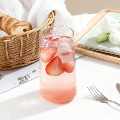 Set of 6 Large Crystal Drinking Glasses, 18.3 oz Highball Glassware