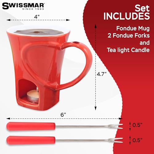 Swissmar Sweetheart 4-Piece Red Fondue Mug Set – Includes Mug, 2 Forks & Tea Light