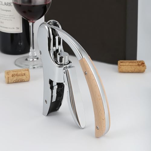 Rabbit Wine Opener with Wooden Handle & Foil Cutter – Lever-Style Corkscrew for Bar & Home Use