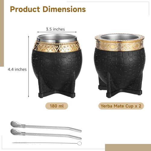DORMIYA 2PCS Black Stainless Steel Yerba Mate Cups 6oz Insulated with Straw