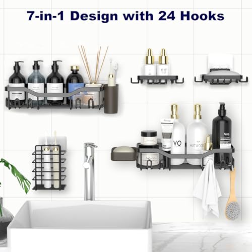7-Pack Stainless Steel Shower Caddy Adhesive Organizer Shelf