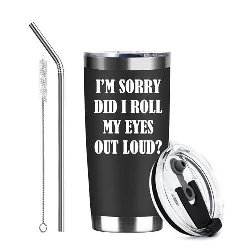 Did I Roll My Eyes Out Loud 20oz Stainless Steel Tumbler with Lid (Black) – Funny Attitude Travel Mug