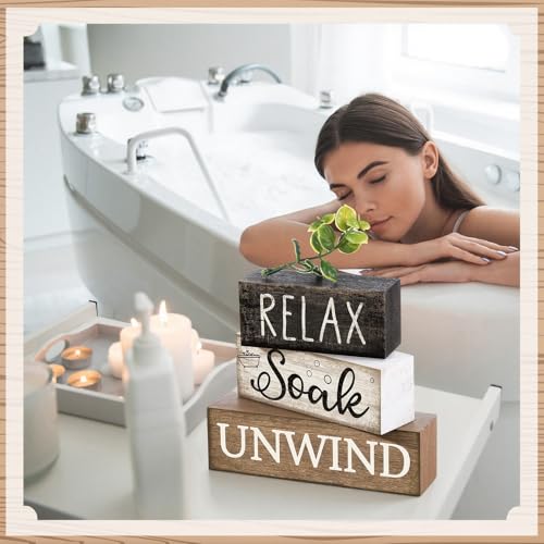 Farmhouse Wooden Bathroom Decor Set - Rustic Stackable Shelf Blocks