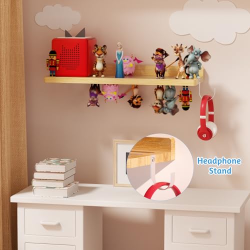 Magnetic Wooden Wall Shelf for Audio Figure Organizer and Charging Station