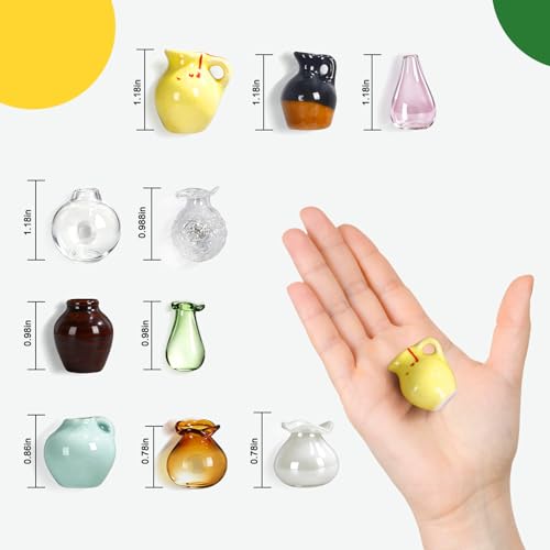 Hand-Blown Mini Vase Magnets for Fridge - Set of 10 Glass & Ceramic Bud Vases