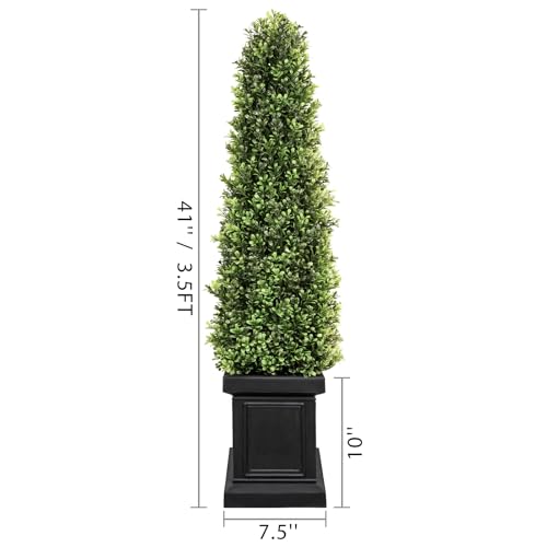 3.5ft Artificial Topiary Trees Set of 2, Boxwood Potted Plants for Porch