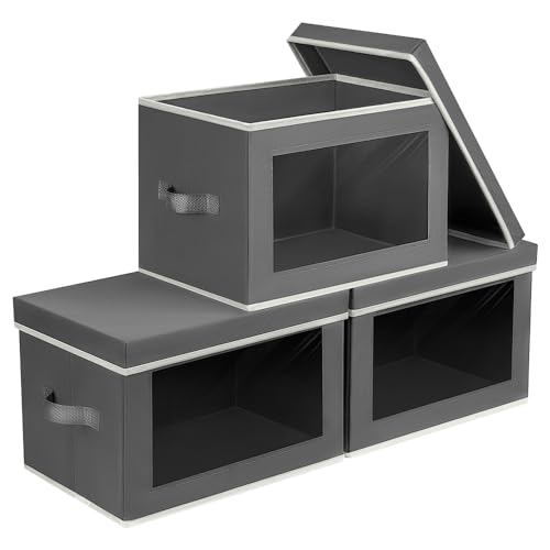 Collapsible Fabric Storage Bins with Lids and Window 3-Pack