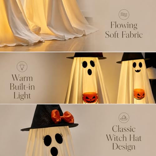 Lighted Halloween Ghosts 2-Pack – 2.95ft Standing Light-Up Decor with Witch Hats