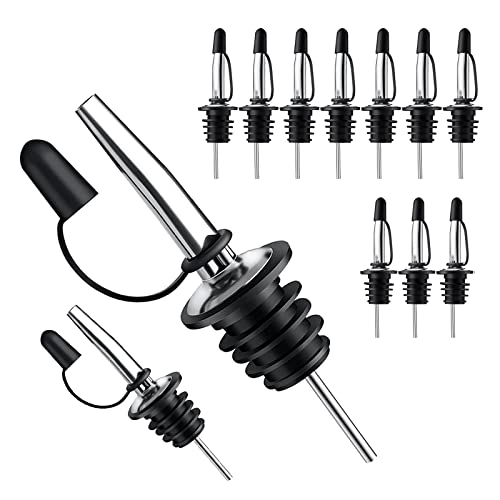 Stainless Steel Liquor Pour Spouts with Dust Caps - 12 Pack Bottle Pourers