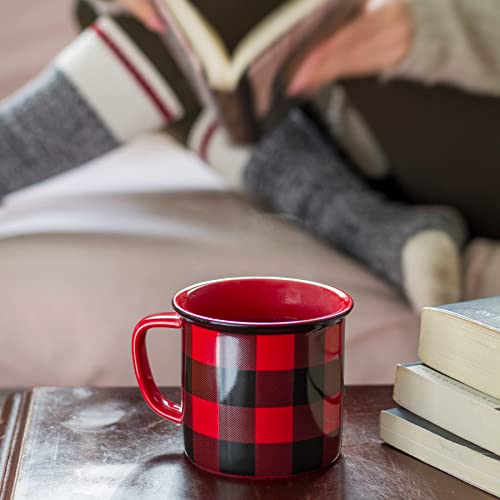 Now Designs Red Buffalo Check Heritage Mug Set of 2 12 oz - Cozy Kitchen Drinkware