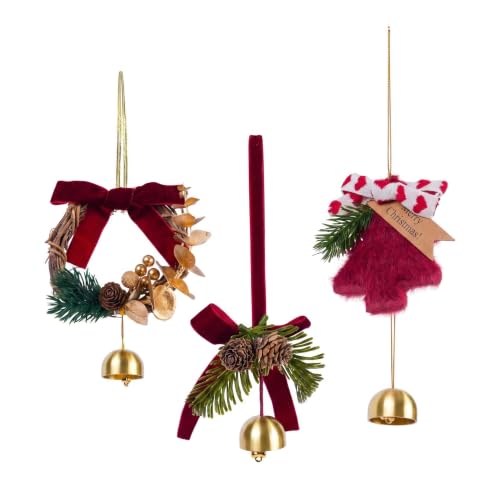 Christmas Hanging Ornaments Set with Jingle Bells and Pinecones - 3 Pieces
