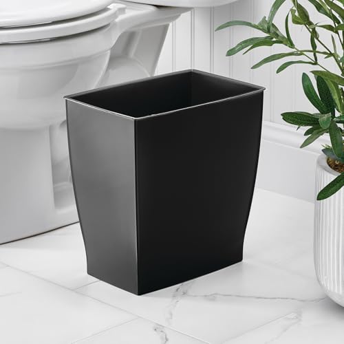 Slim Plastic Trash Can - 2.5 Gallon Small Rectangular Wastebasket, Black