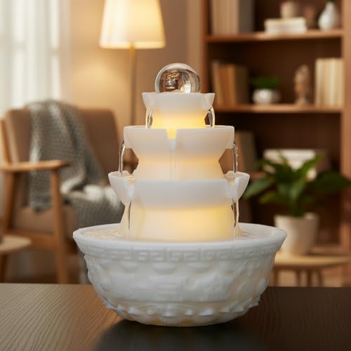 3-Tier Tabletop Water Fountain with LED Light & Quiet Pump for Relaxing Decor
