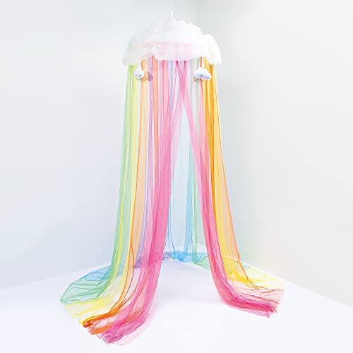 Rainbow Bed Canopy for Girls - Tulle Hanging Net for Beds & Reading Corners