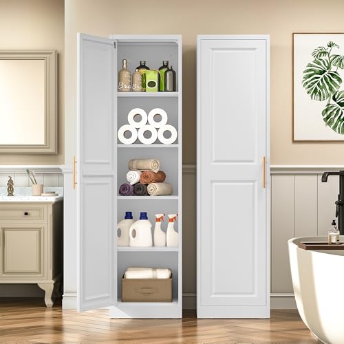 71-Inch Tall Narrow Storage Cabinet, Slim Metal Pantry with 5 Adjustable Shelves