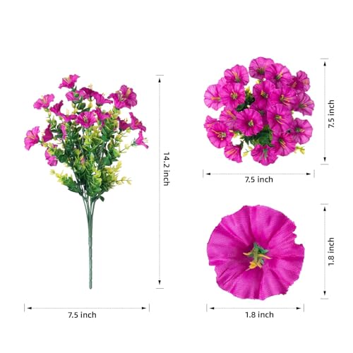 12 Bundles Artificial Morning Glory Flowers with Eucalyptus - UV Resistant Faux Plants for Outdoor Decor