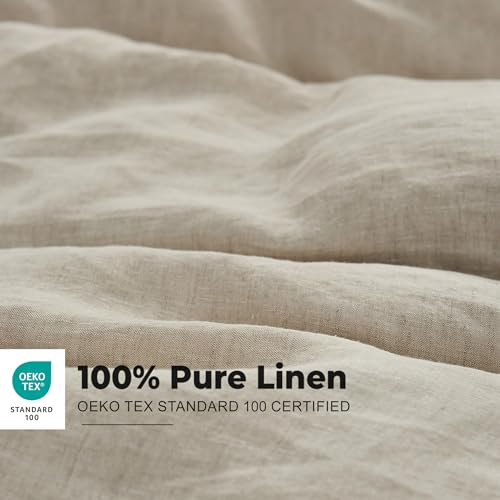 100% French Linen Duvet Cover Set - 3-Piece Embroidered Bedding (King)